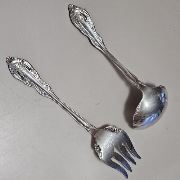 2pc Oneida Silver Artistry Solid Gravy Ladle & Meat Fork Serving Set 1965 - Picture 6 of 8